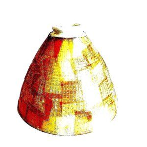 Orange Glass Waffle Diffuser Shade Hand Painted Modern Cubic MCM - 8" Vintage